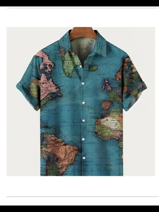 Other - NEW MEN CHIC WORLD'S MAP BUTTON DOWN FRONT COLLAR SHIRT SIZE: 2XL